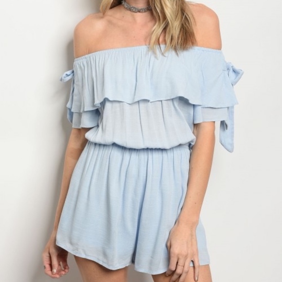 1 LEFT! Little Blue off shoulder Romper. - Picture 2 of 5